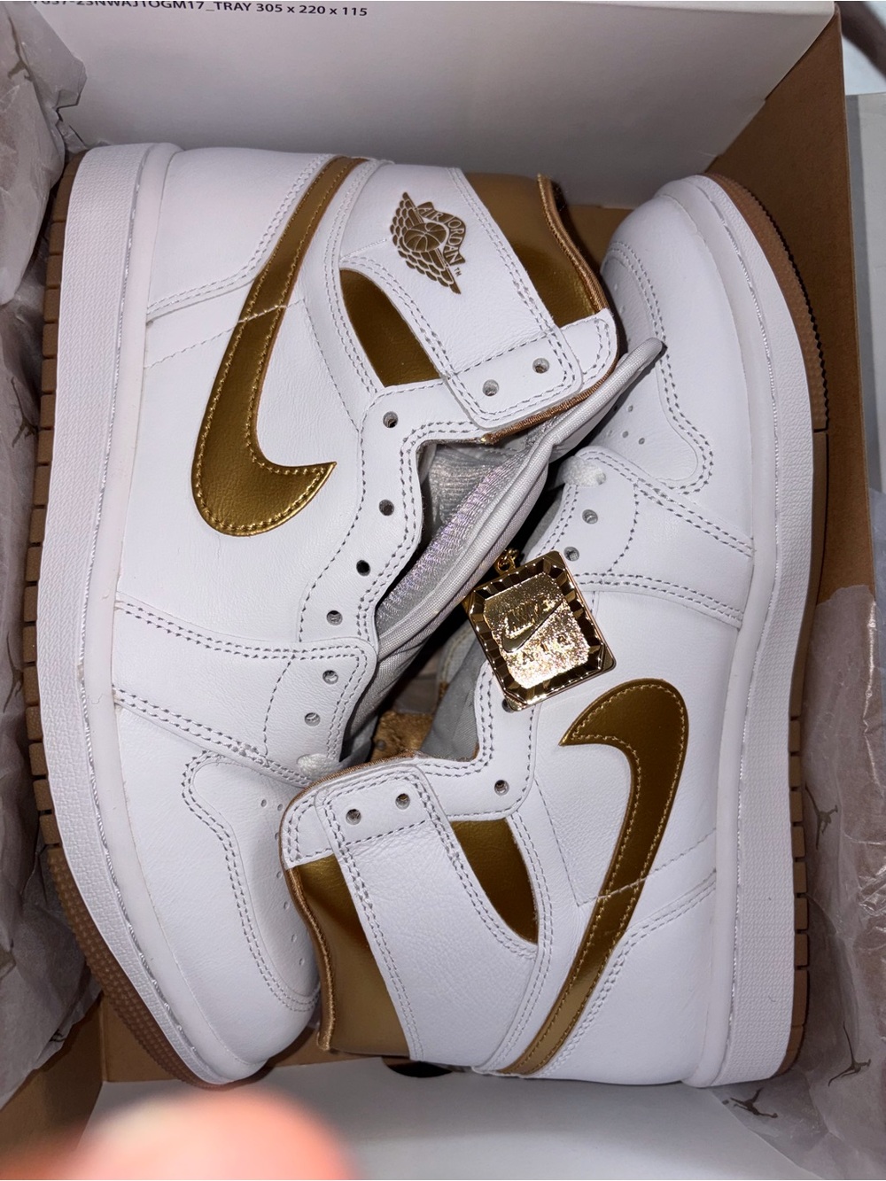 Nike Women's Air Jordan 1 High White & Gold Athletic Shoes - Picture 2 of 2